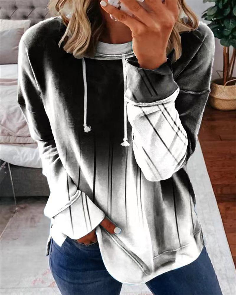 Round Neck Loose Gradient Printing Casual Sweatshirt