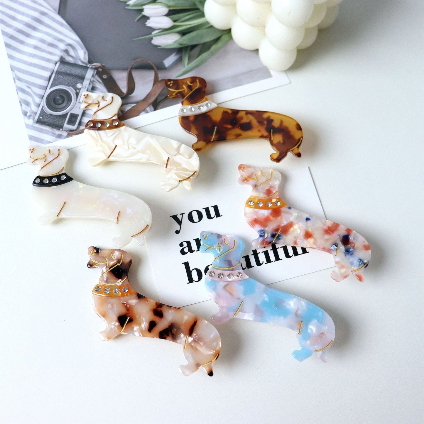 Korean Style Cellulose Acetate Tablets Sausage Dog-shaped Barrettes