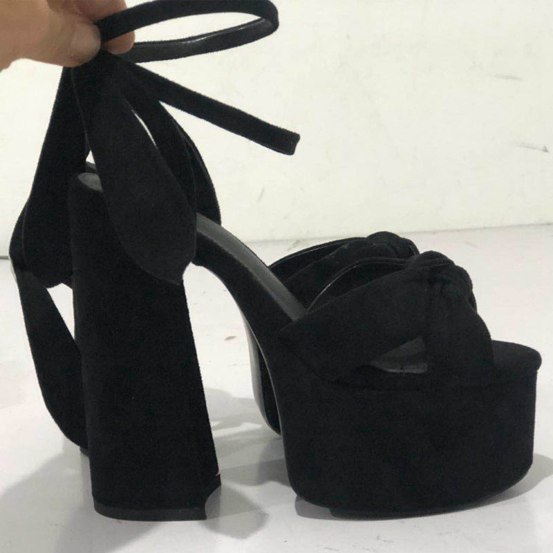 Tacones súper altos con cordones y tacón grueso con plataforma peep toe de verano