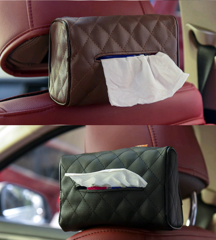 Silla con visera montada en la parte trasera del coche, caja de pañuelos interior, suministros creativos para el coche, juego de toallas de papel, bandeja bonita