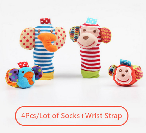0-12 meses suave sonajero de animales bebé recién nacido calcetín de felpa juguete para bebé correa para la muñeca calcetines para pies de bebé
