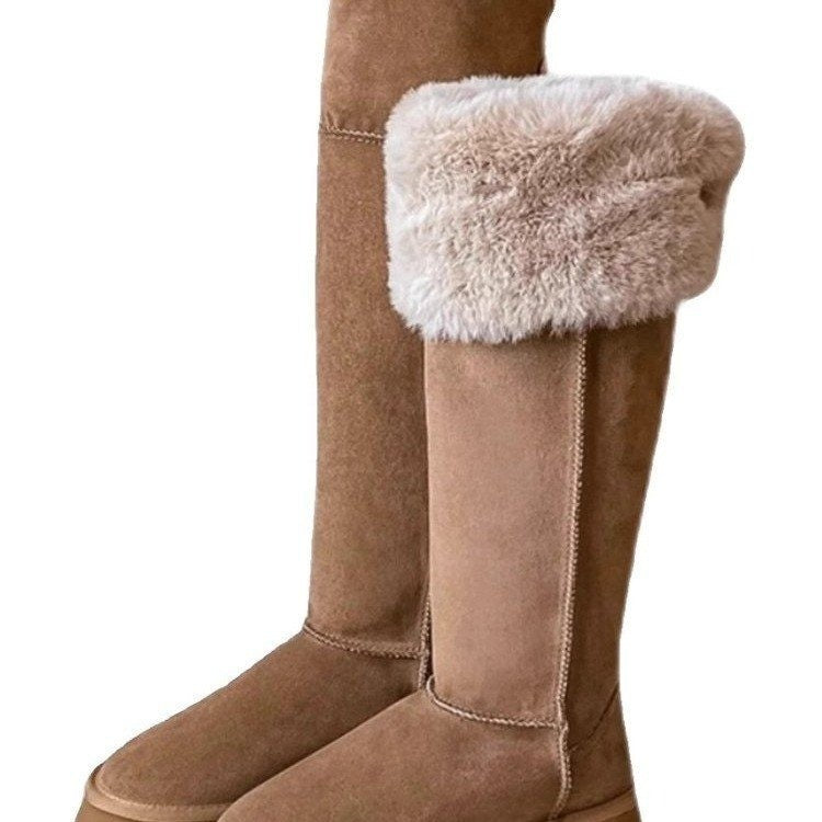 Botas largas de algodón con plataforma gruesa y forro polar para invierno, para nieve, para mujer, botas largas por debajo de la rodilla