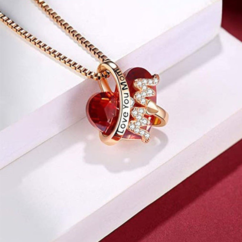 Luxury Red Crystal Heart-shaped For Thanksgiving Necklace Mother's Day Gift