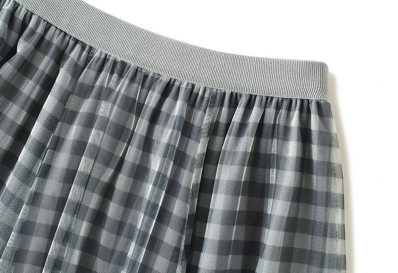 Women's Retro Contrast Color Check Tulle Skirt