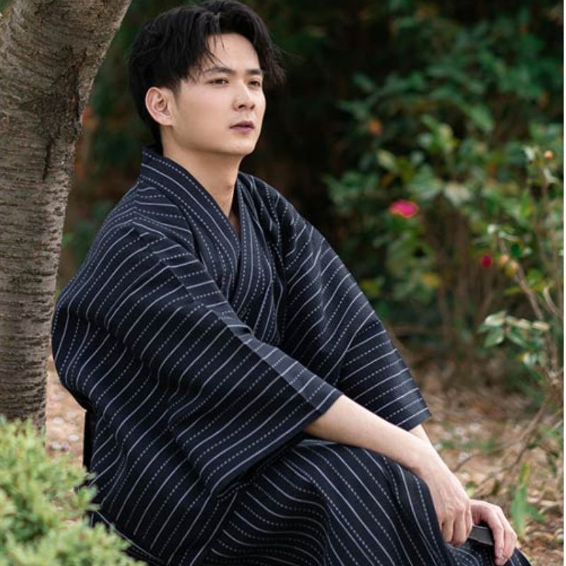 Men's Kimono Samurai Robe Bathrobe Japanese Style