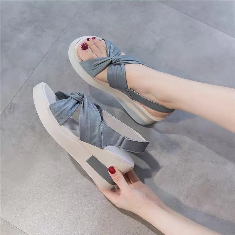 Bow Cross Height Increasing Wedge Sandals