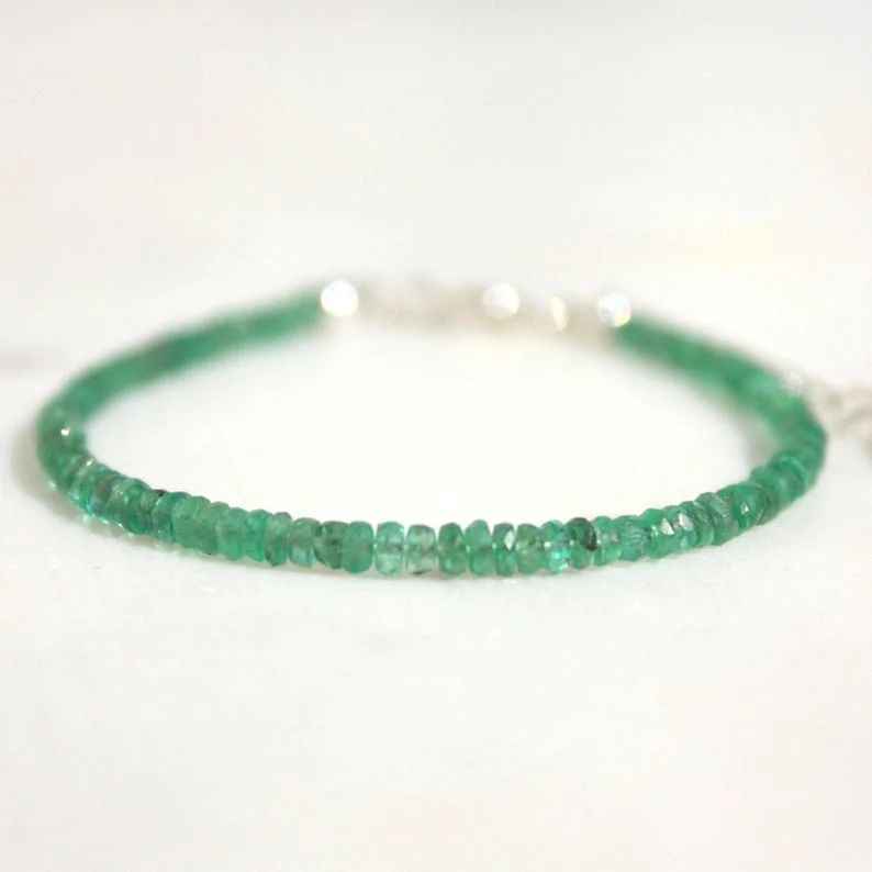 Emerald Genuine Bracelet Dainty 2,5 Mm Faceted Emerald May B