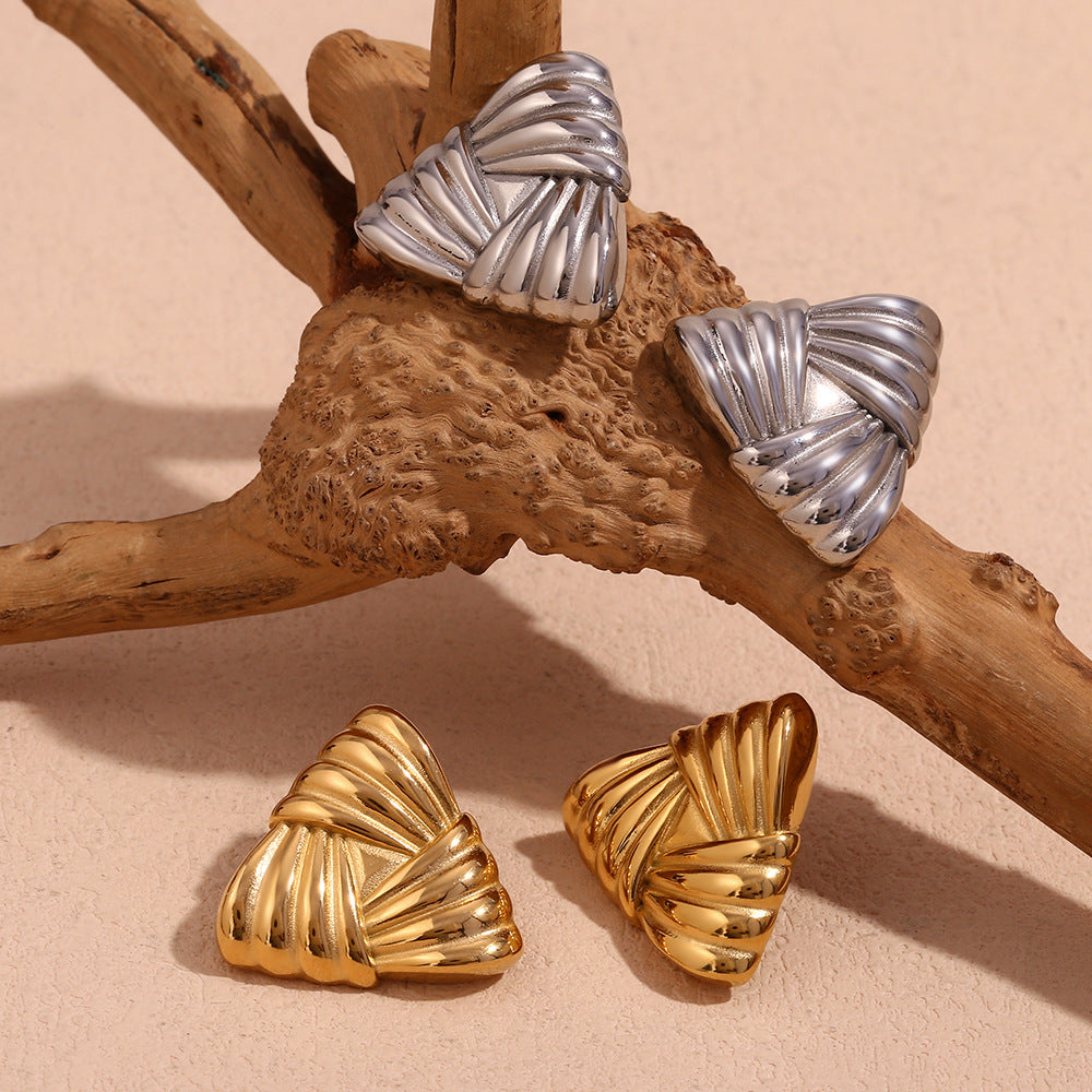 Pendientes triangulares de oro de 18 quilates para mujer, aretes Retro estilo nicho de moda Ins