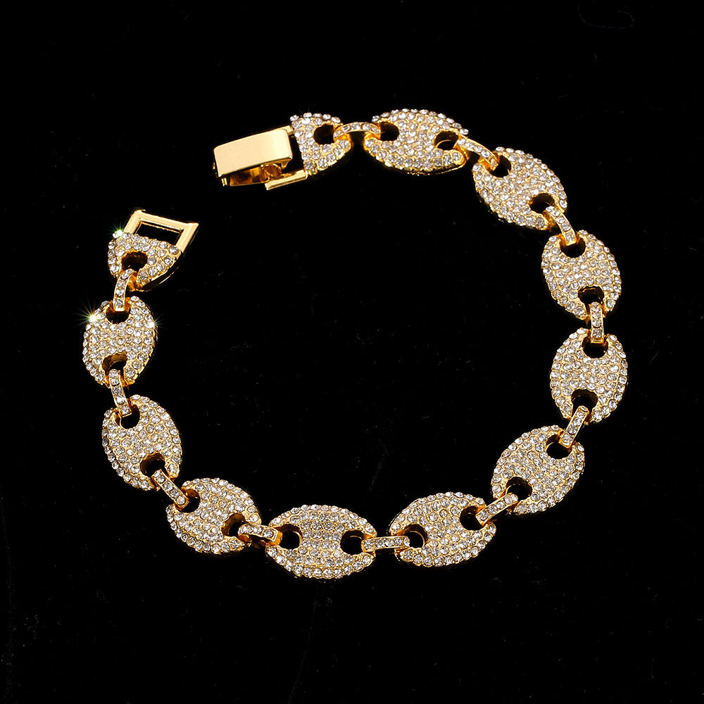 Pulsera de nariz de cerdo con diamantes y botones para mujer