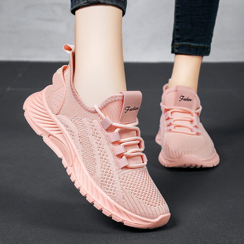 Zapatos deportivos informales de moda para mujer, zapatos planos con cordones, zapatillas de deporte ligeras y transpirables de malla para correr