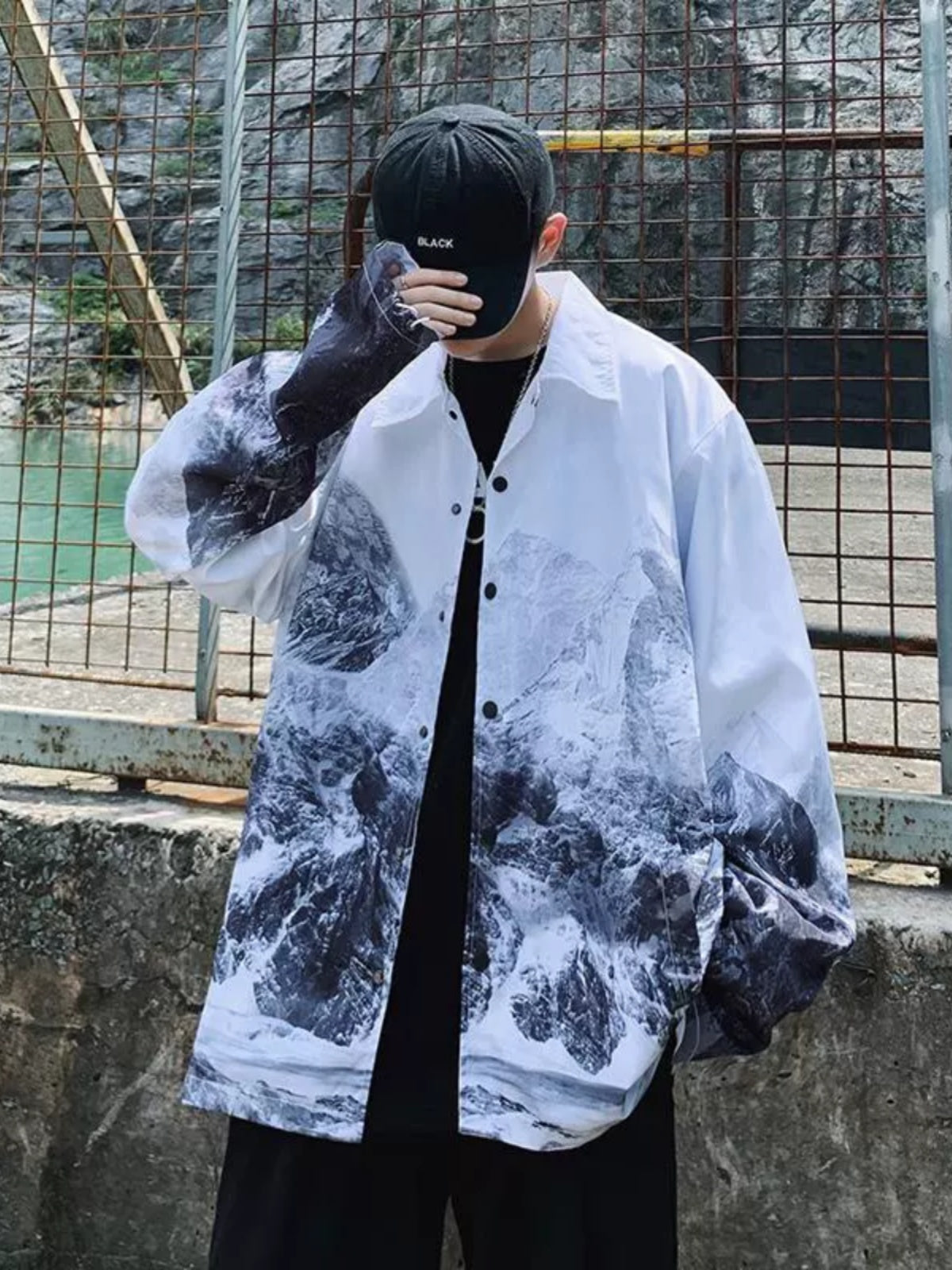 Men's Gradient Snow Mountain Printed Shirt