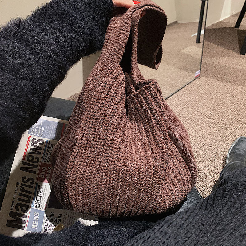 Bolso de estudiante tejido con un solo hombro y axila retro