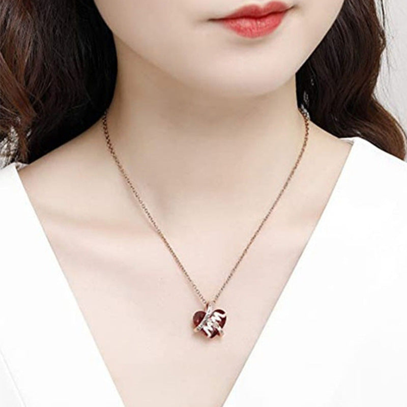 Luxury Red Crystal Heart-shaped For Thanksgiving Necklace Mother's Day Gift