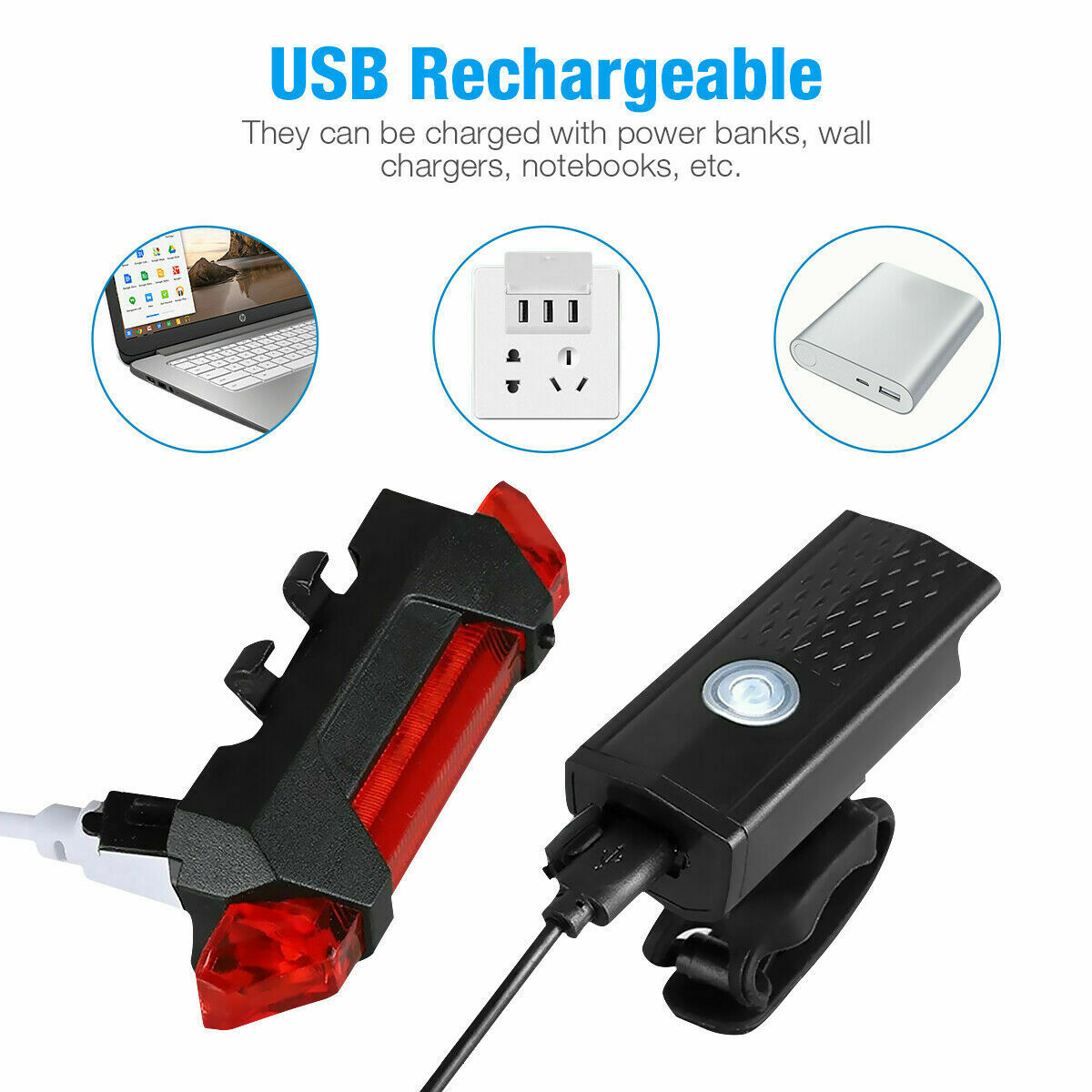 Faro de bicicleta LED recargable por USB, luz frontal de bicicleta, lámpara delantera trasera para ciclismo, luz de bicicleta a prueba de lluvia, luz LED de bicicleta recargable por USB