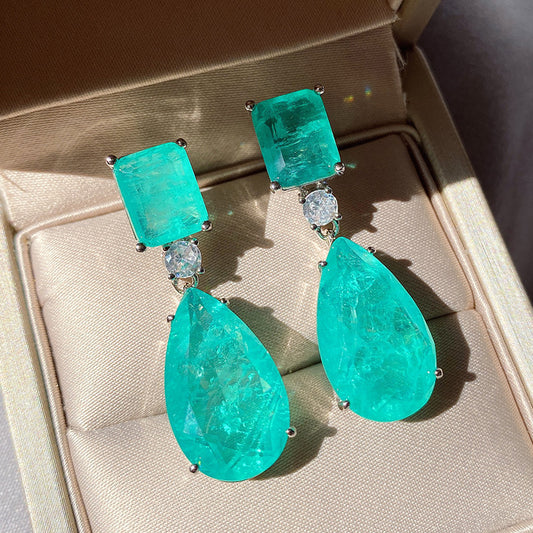 Pear Shaped Paraiba Earrings Emerald