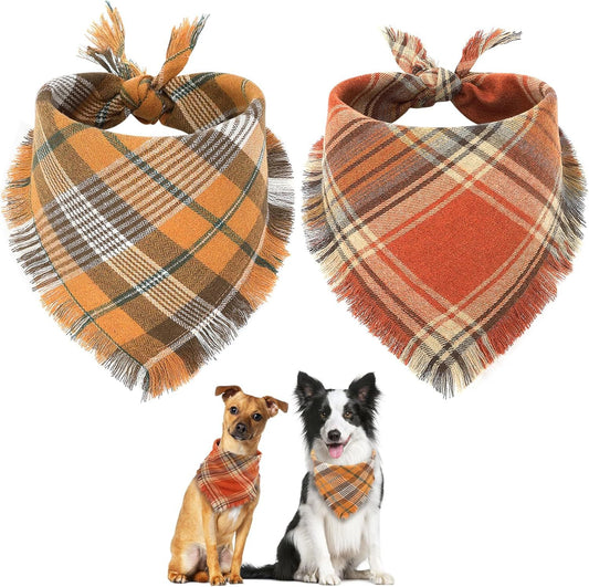 Vivifying Fall Dog Bandana With Tassels Edges Classic Plaid Triangle Dog Apparel Accessories Unny Dog Scarf Costume For Thanksgiving Photo Prop  And Party Decor