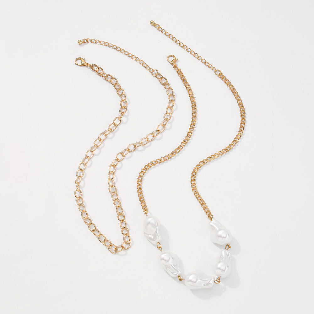 Simple Double-layer Necklace With Special-shaped Pearls