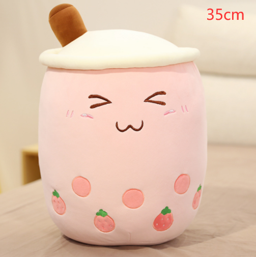 Bonita bebida de frutas de peluche, suave fresa, té de la leche, juguete de taza de té Boba, almohada de té de burbujas, cojín, regalo para niños