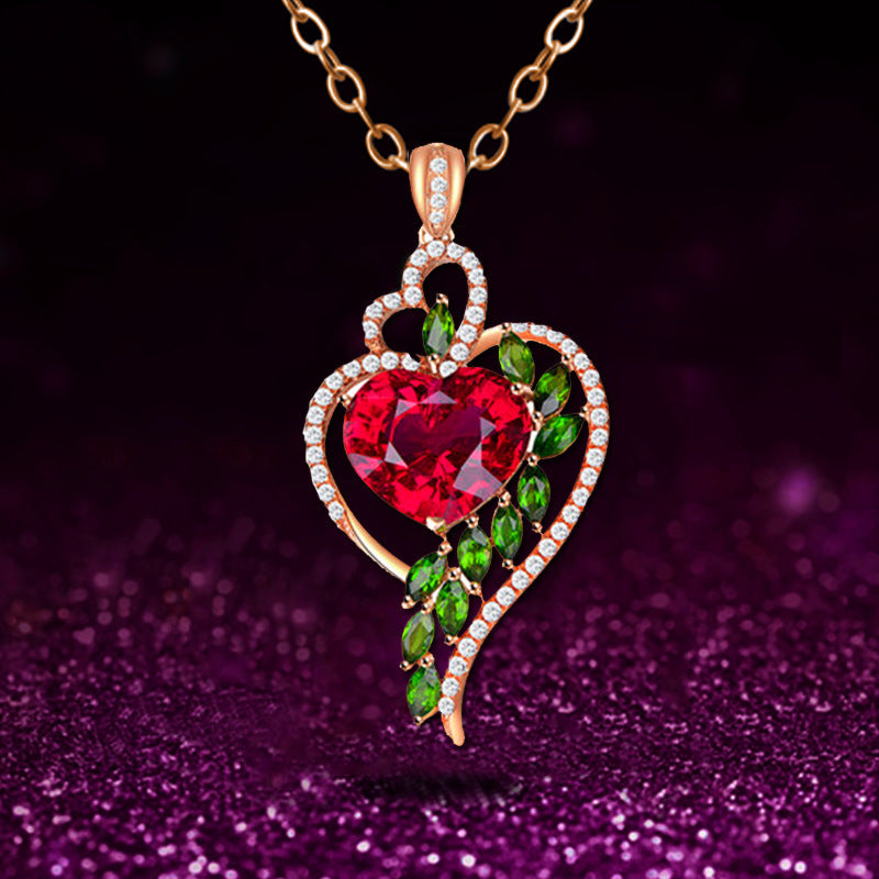 Fashion Women's Ruby Heart Pendant Necklace