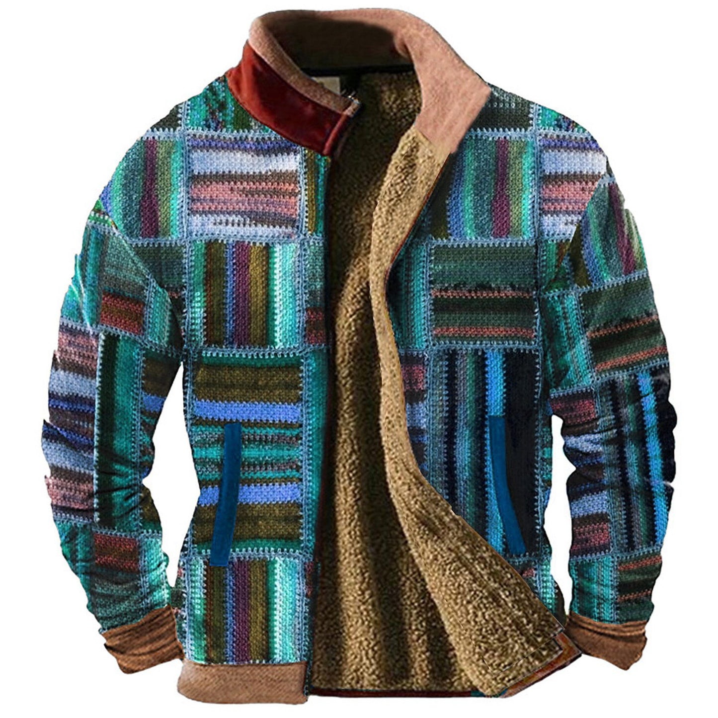 Chaqueta casual con estampado de patchwork de otoño e invierno con estampado 3d para hombres