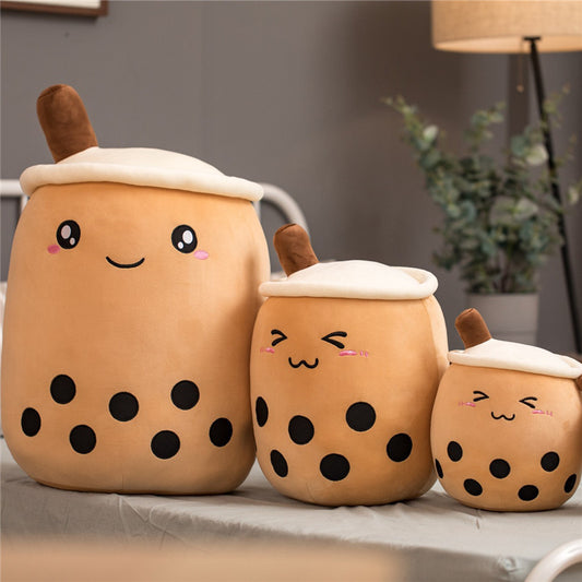 Bonita bebida de frutas de peluche, suave fresa, té de la leche, juguete de taza de té Boba, almohada de té de burbujas, cojín, regalo para niños