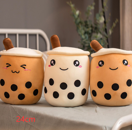 Bonita bebida de frutas de peluche, suave fresa, té de la leche, juguete de taza de té Boba, almohada de té de burbujas, cojín, regalo para niños