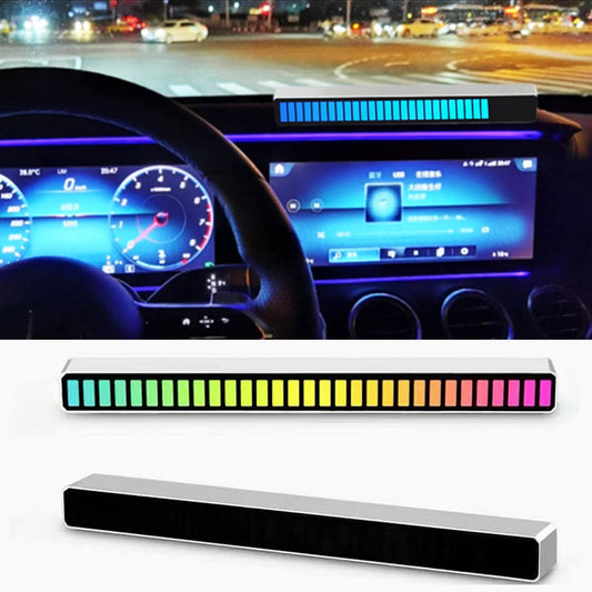 Nueva luz de Control de sonido para coche, luz ambiental de ritmo musical activada por voz RGB con 32 LED, lámpara de decoración del hogar para coche de 18 colores