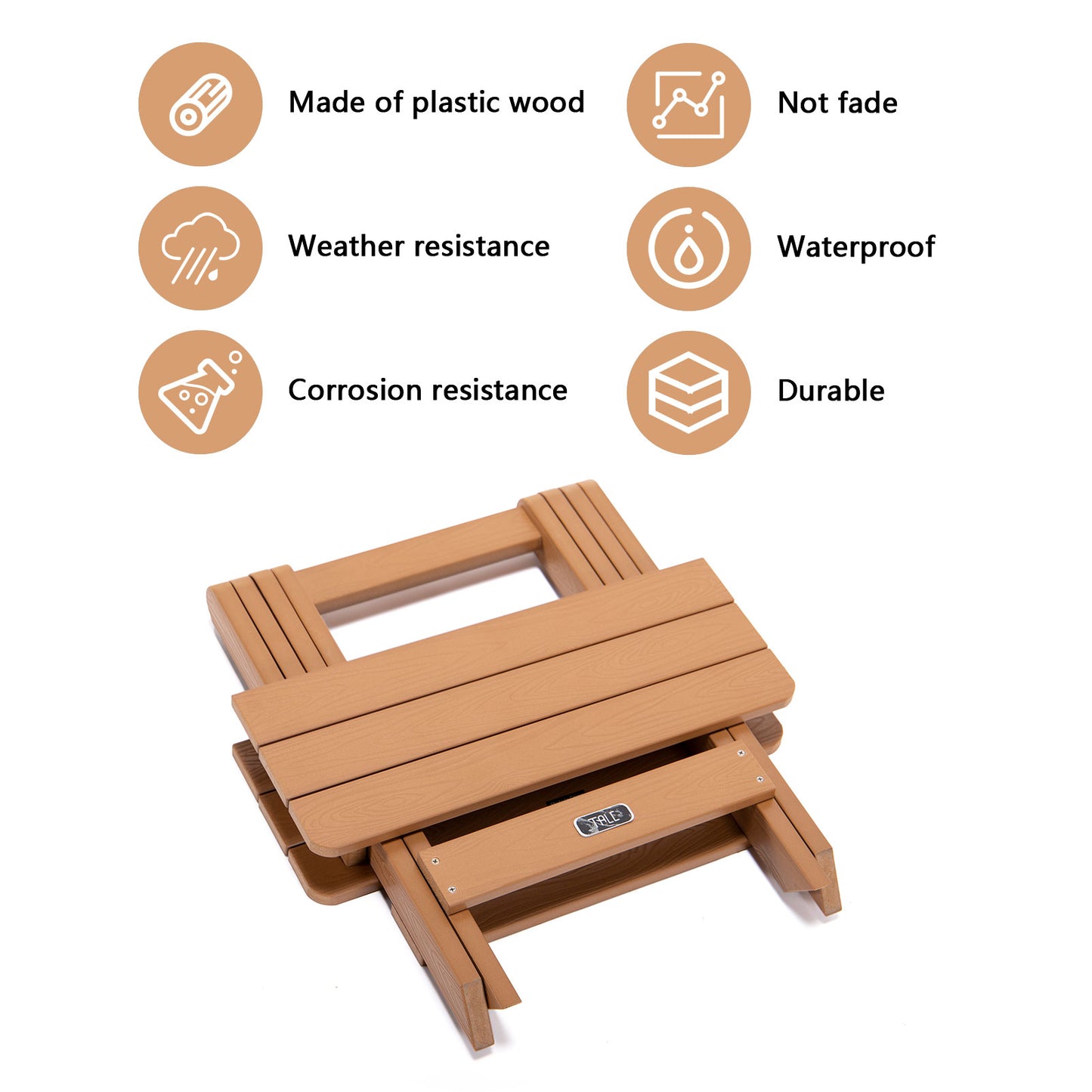 TALE Mesa auxiliar plegable portátil Adirondack, mesa cuadrada de madera de plástico resistente a todo clima y resistente a la decoloración, perfecta para jardín al aire libre, playa, camping, picnic, Ban Amazon