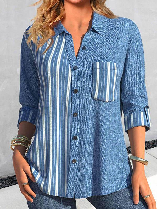 Casual Polo Collar Women's Plaid Simple Floral Print Mid-length Sleeves Shirt