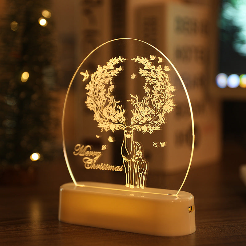 Guirnaldas de luces LED con batería USB 3D, árbol de Papá Noel, luz nocturna acrílica, decoración de boda y Navidad para la habitación del hogar