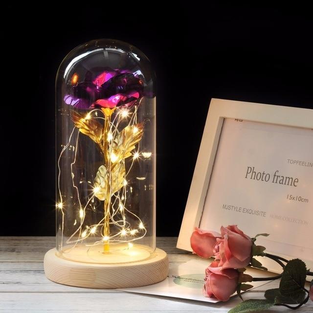 Regalo del Día de la Madre Enchanted Forever Rose Flower en vidrio LED Luz Decoración del hogar