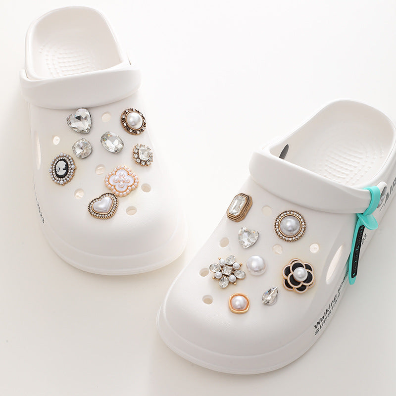 Jeans Button Hole Shoes Diy Accessories Bright Crystal Classic Style Ornament Accessories Upper Pearl Flower