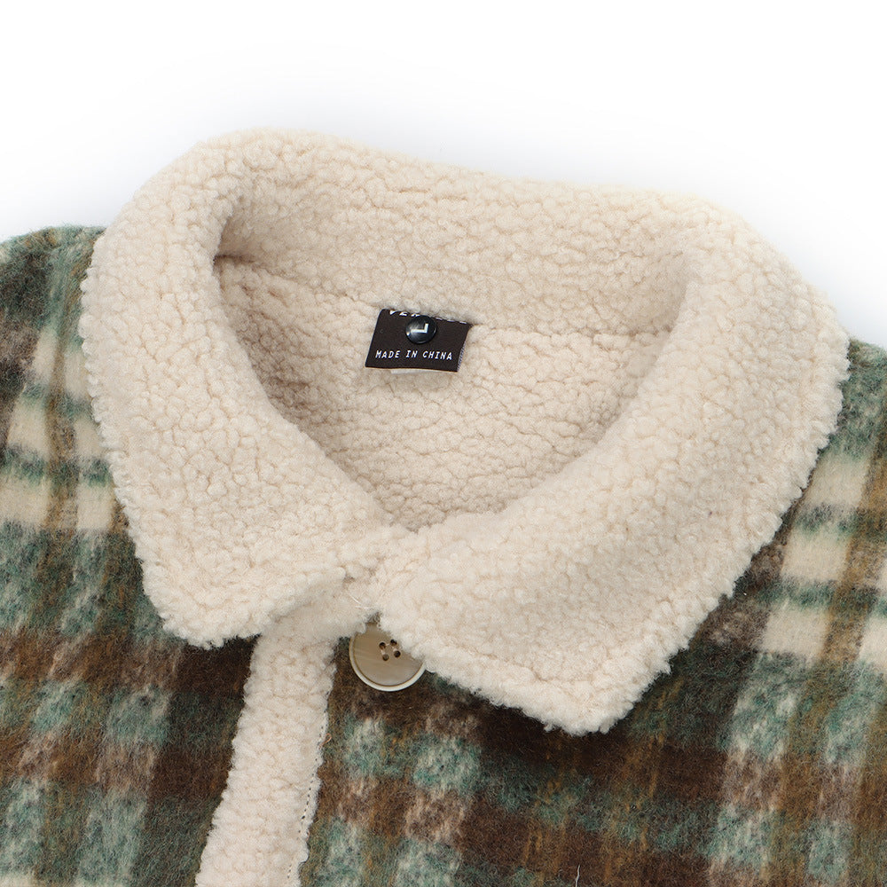 American Retro Plaid Lapel Cotton-padded Coat