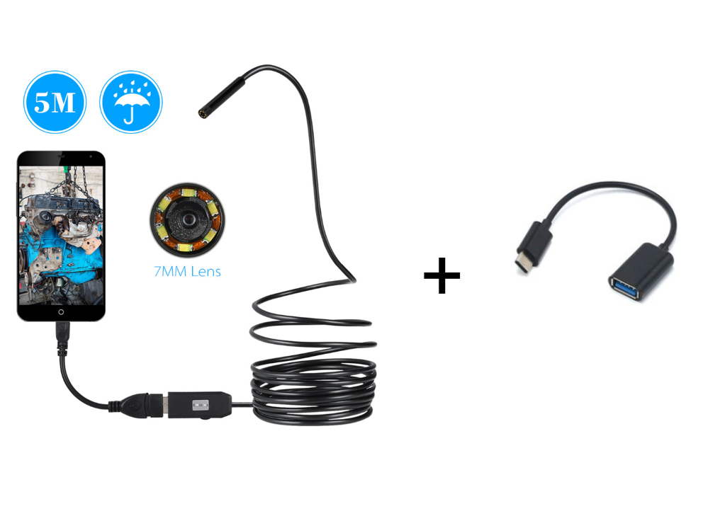 OWSOO 6 LED 7MM USB Endoscope Camera 5M Waterproof USB Wire Snake Tube Inspection Borescope For OTG Compatible Android Phones