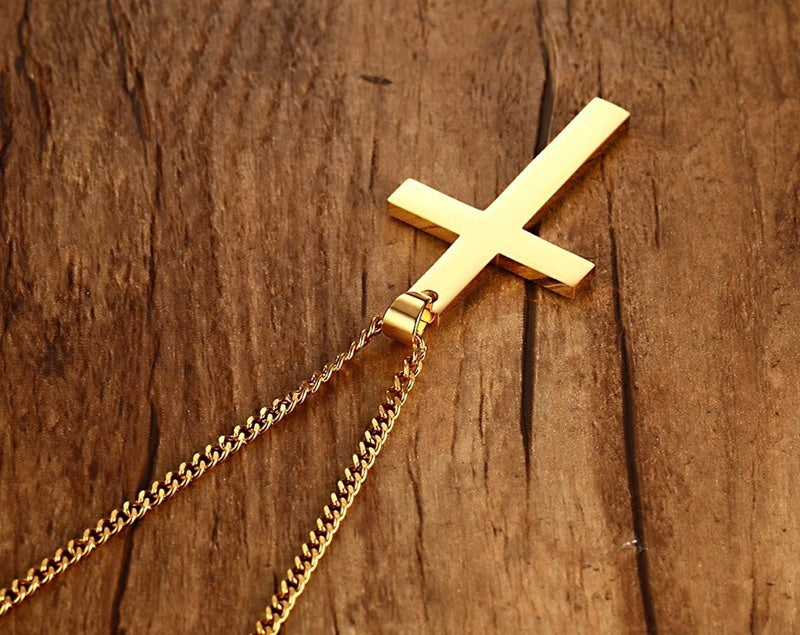 Stainless Steel Cross Pendant Gold Sweater Necklace Black Foreign Trade Accessories Jewellery Accessories Wholesale PN-572