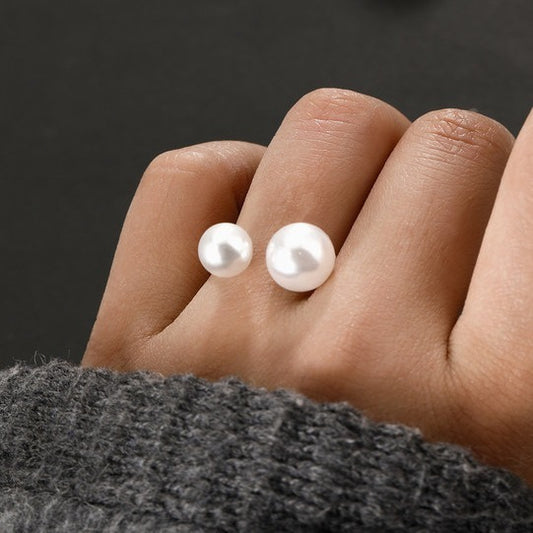 Alloy Simple Large And Small Pearls Open Adjustable Ring