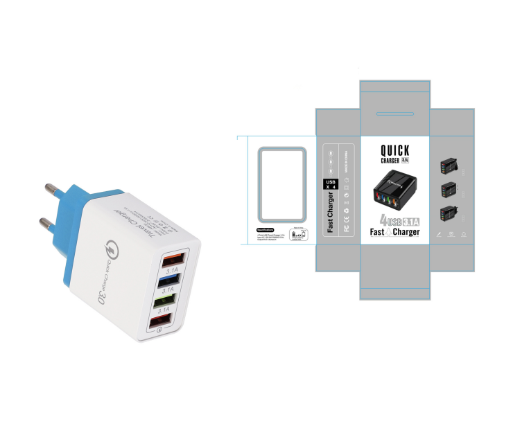 USB 充电器快速充电 3.0 4 手机适配器适用于平板电脑便携式壁式移动充电器快速充电器