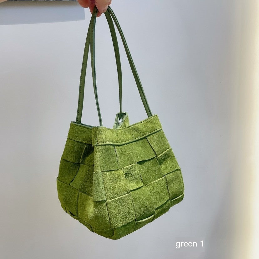 Bolso de hombro portátil de tejido vintage de piel de vaca de otoño e invierno para mujer