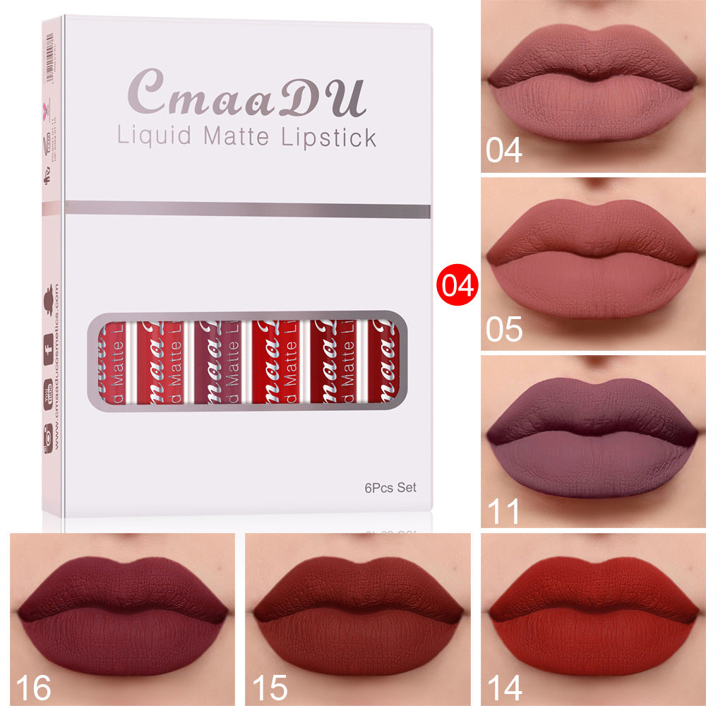 6 cajas de lápiz labial mate antiadherente resistente al agua brillo de labios de larga duración