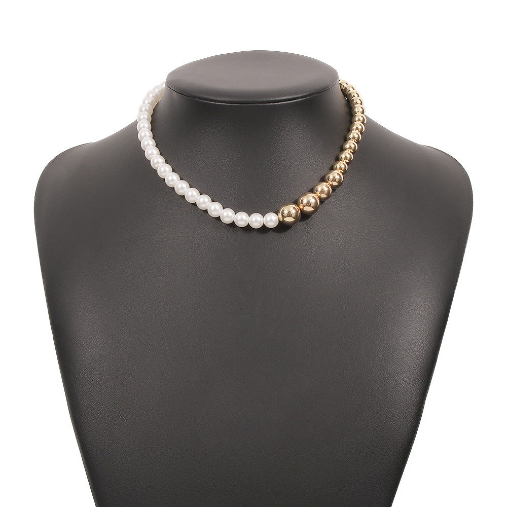 Simple Punk Style Clavicle Chain Mixed Color Imitation Pearls