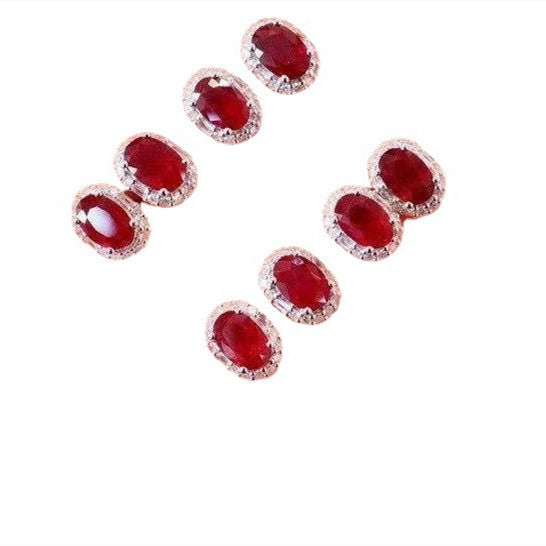 Natural Ruby Stud Earrings S925 Silver