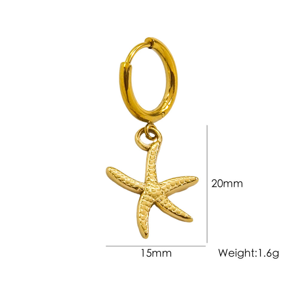 Single Summer Marine Elements Series Stainless Steel 14K Gold Pendant Earrings Tropical Beach Wind Starfish