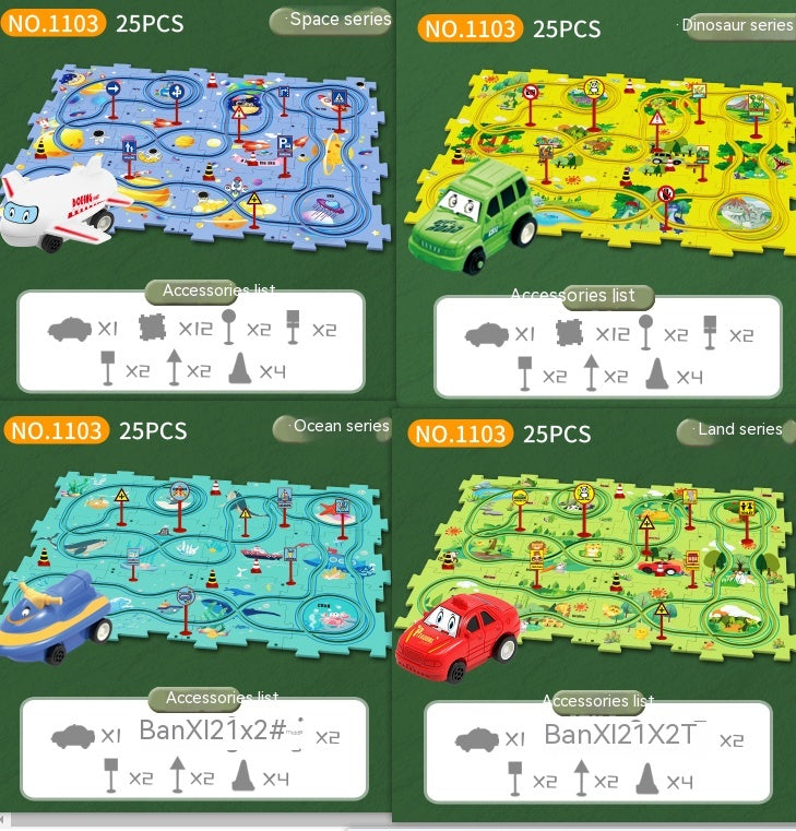 Rompecabezas para niños, ferrocarril eléctrico, Speeder, montaje artesanal, coche eléctrico, carril automático, escena de ciudad, construcción, juguete para regalo educativo