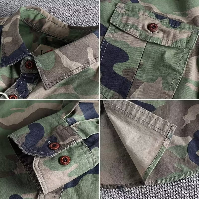 Camisa de manga larga con mono americano de camuflaje lavado