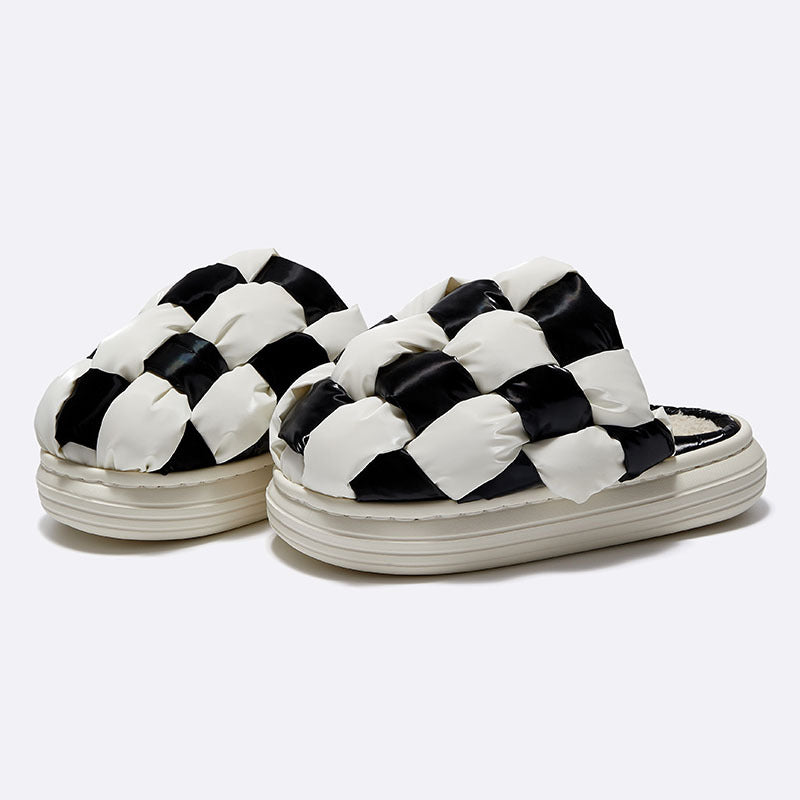 Chessboard Grid Classic Contrast Color Design Fashion Couple Men And Women Indoor Home Slippers