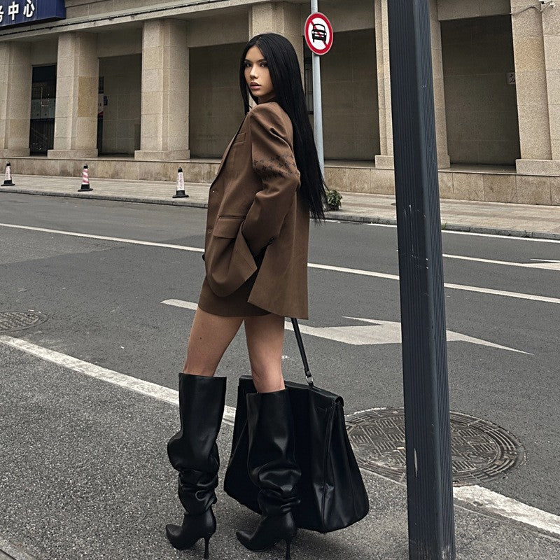 Women's Zipper Pleated Over The Knee Boots