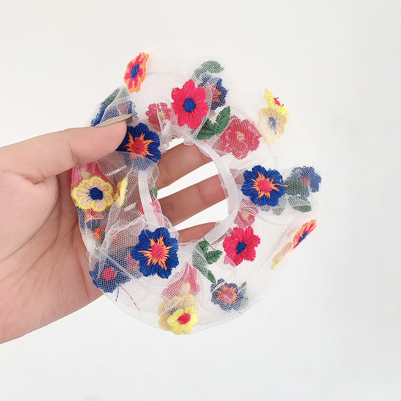 Super Fairy Embroidery Flower Mesh Hair Tie