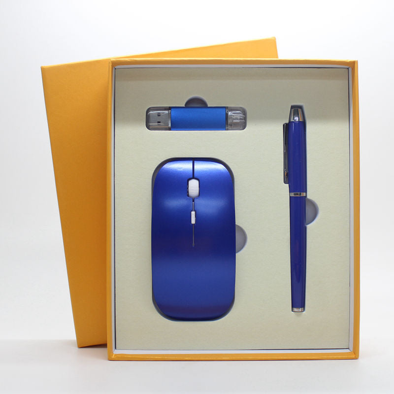 Factory direct businessthin wireless mouse + mobile U disk + pen three pieces of office gift custom-made LOGO