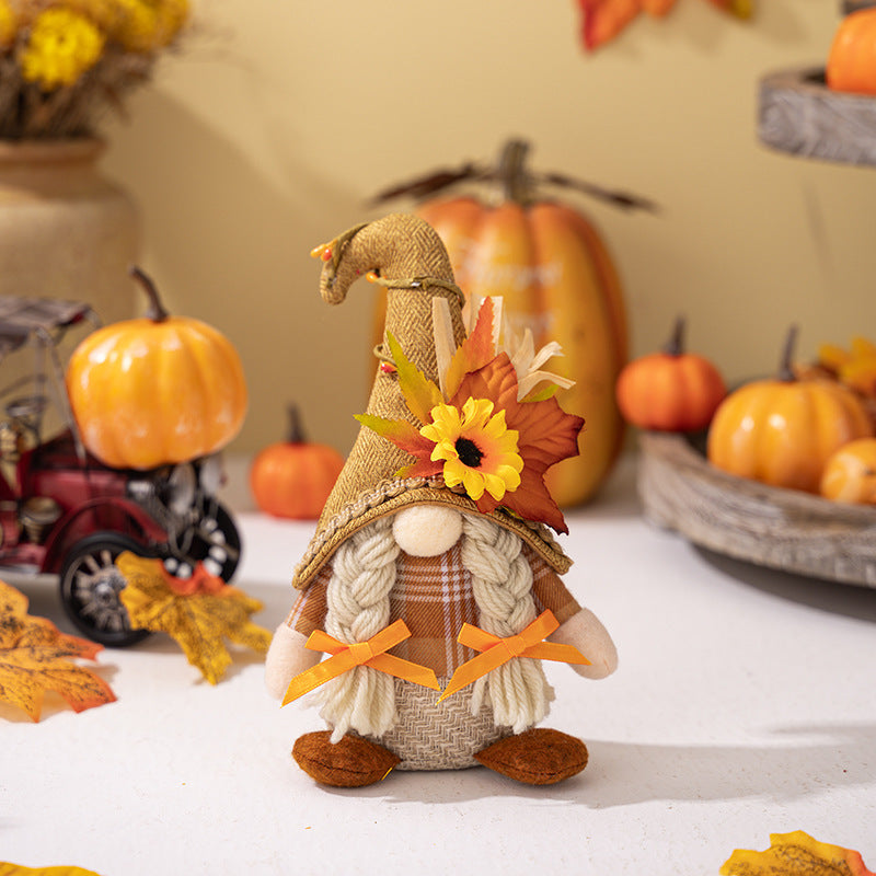 Thanksgiving Decorations Standing Faceless Doll Ornaments Harvest Season Maple Leaf Sunflower Curved Hat Rudolf