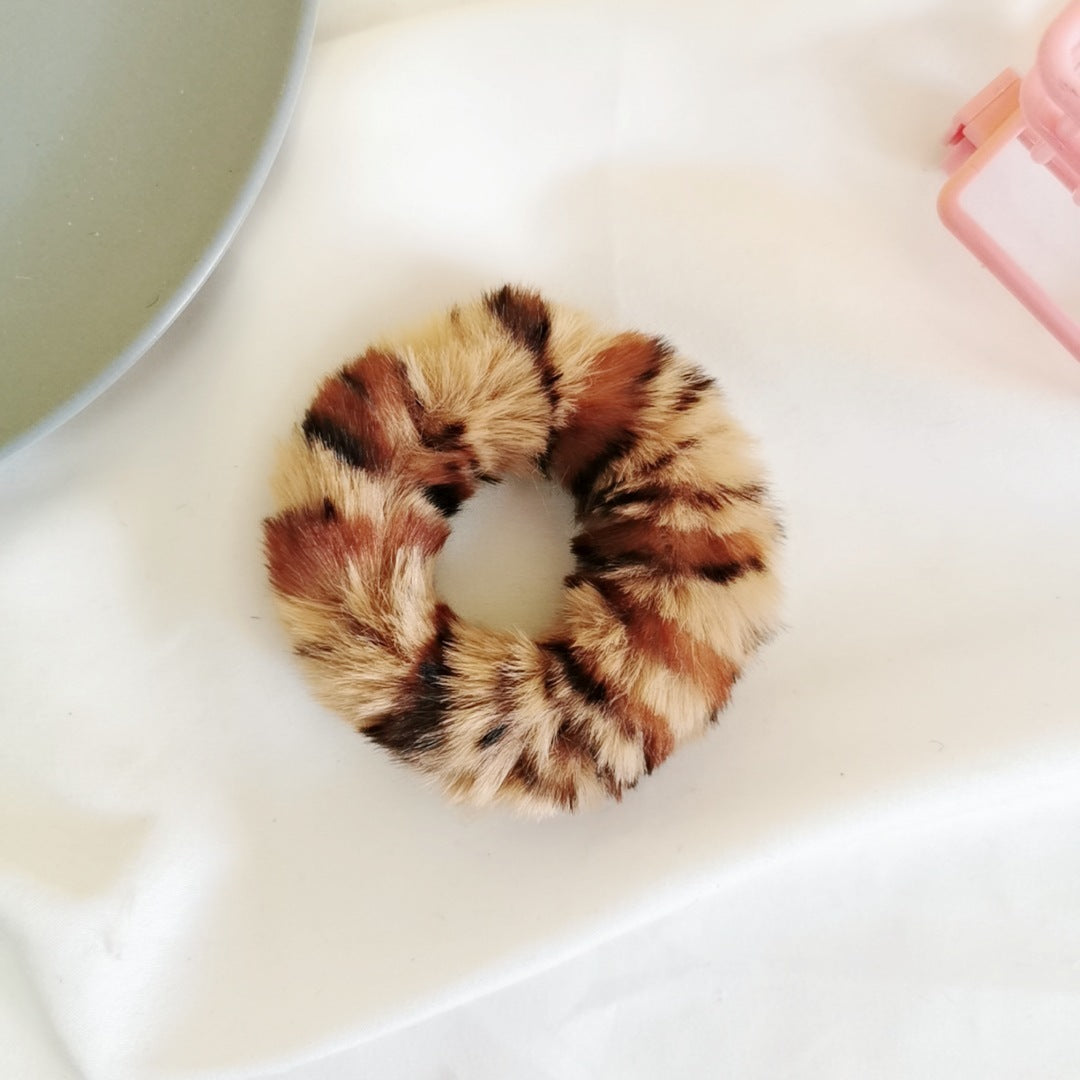 Autumn and winter warm mink hair leopard hair tie